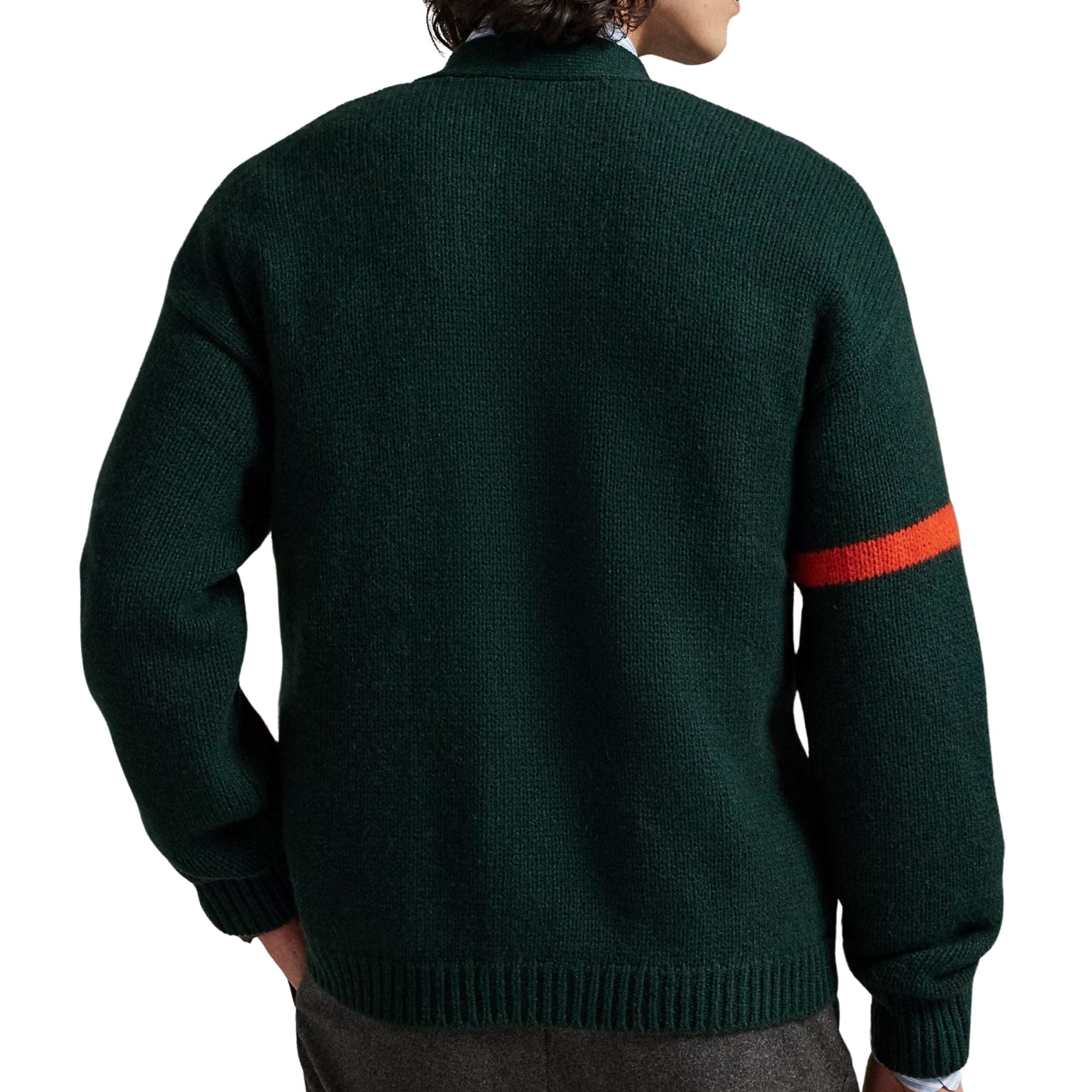 Polo Ralph Lauren Wool V-Neck Letter Cardigan - Green