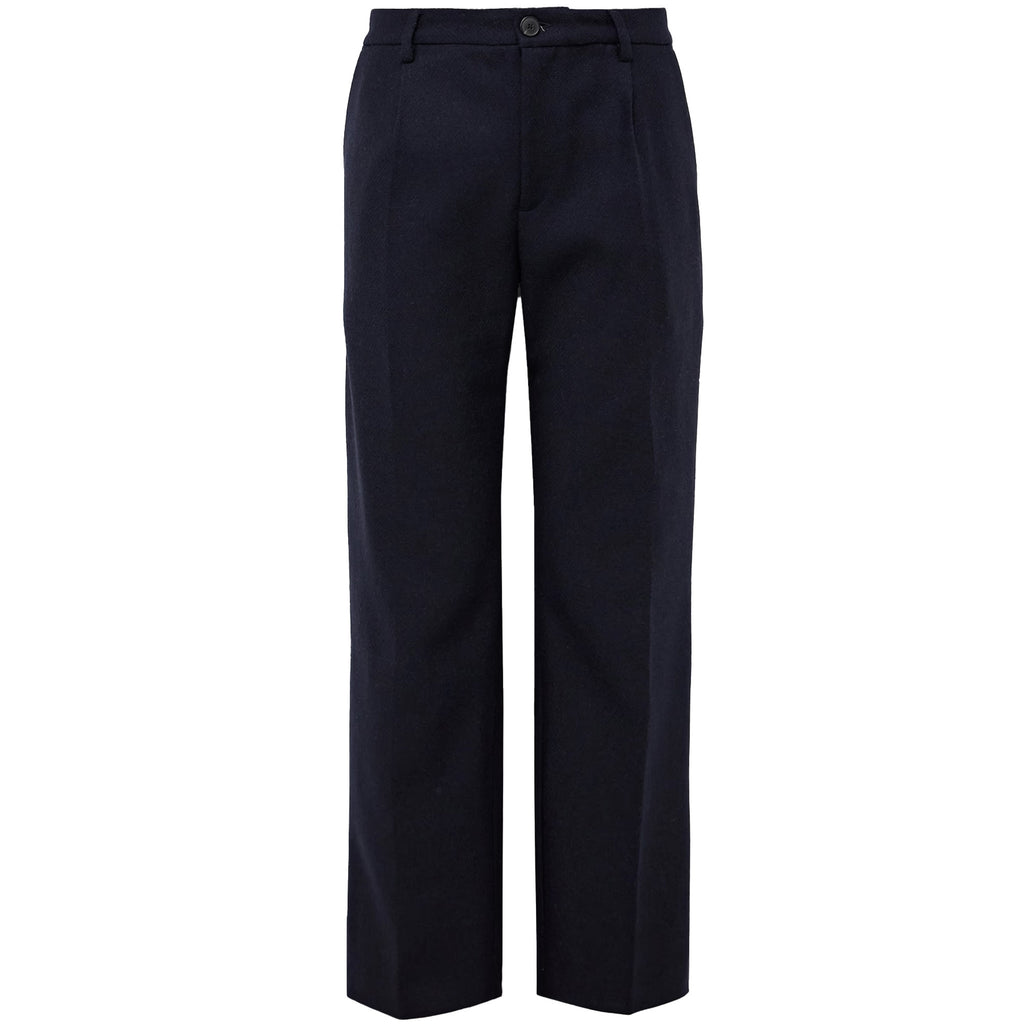 Pleated Wool Trousers - Navy