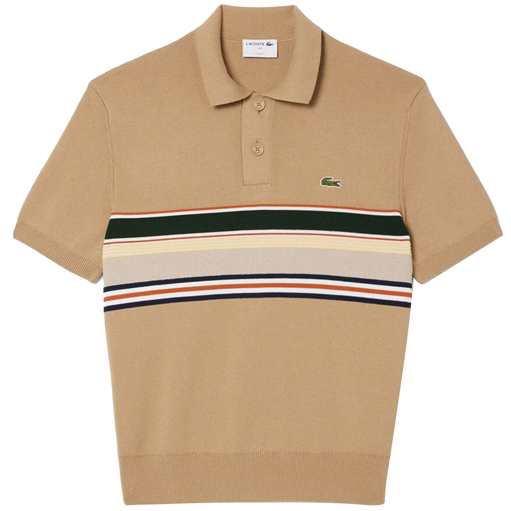 Lacoste Striped Polo Collar Sweater - Beige