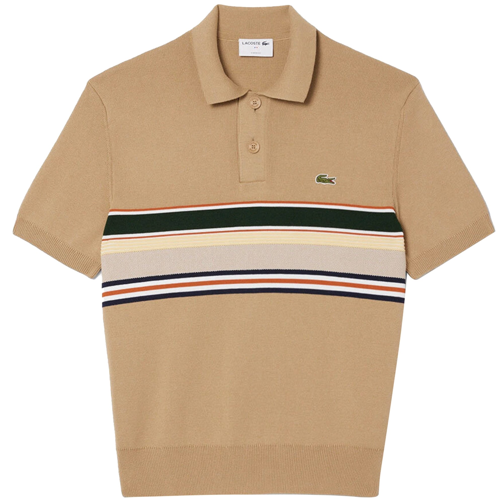 Lacoste Striped Polo Collar Sweater - Beige
