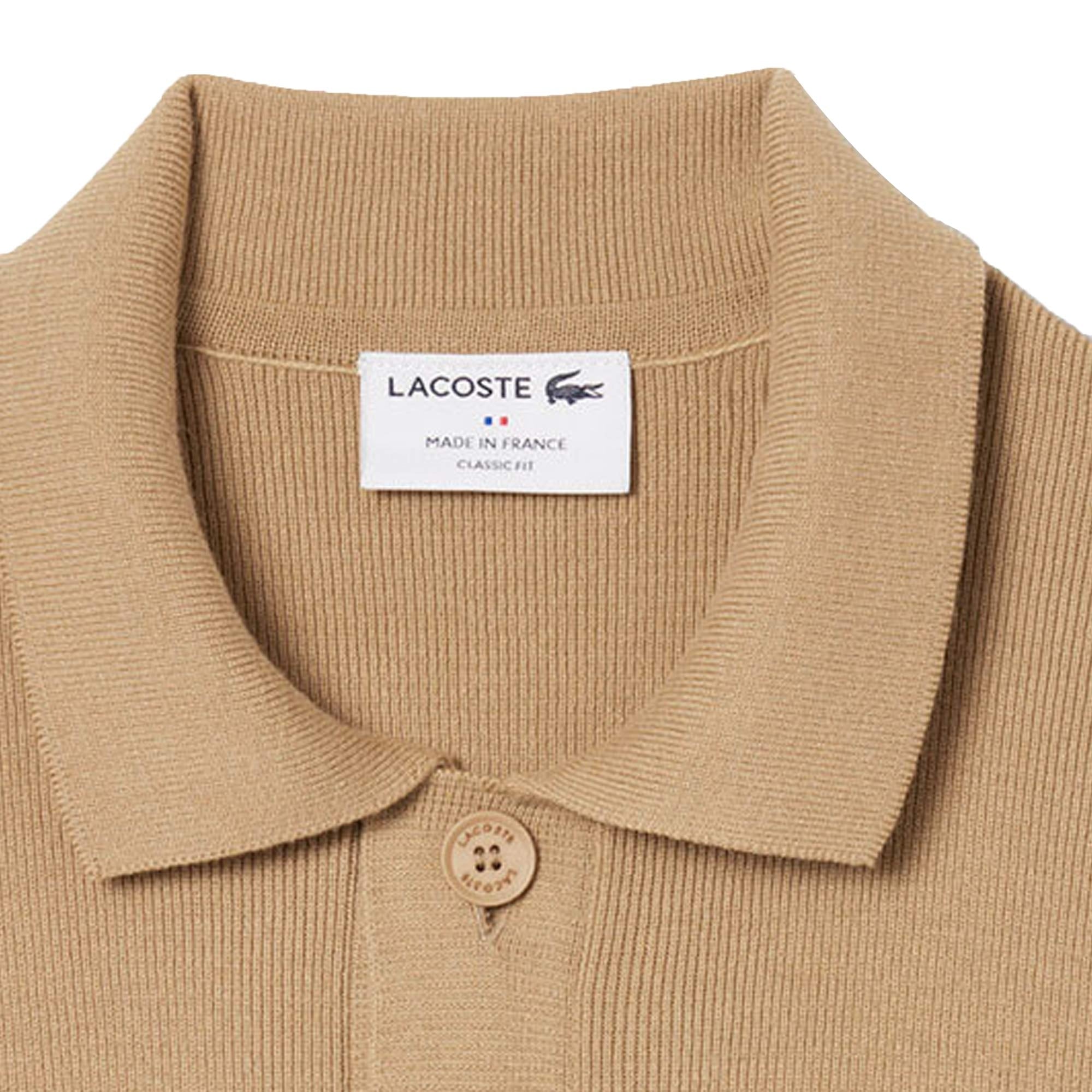 Lacoste Striped Polo Collar Sweater - Beige