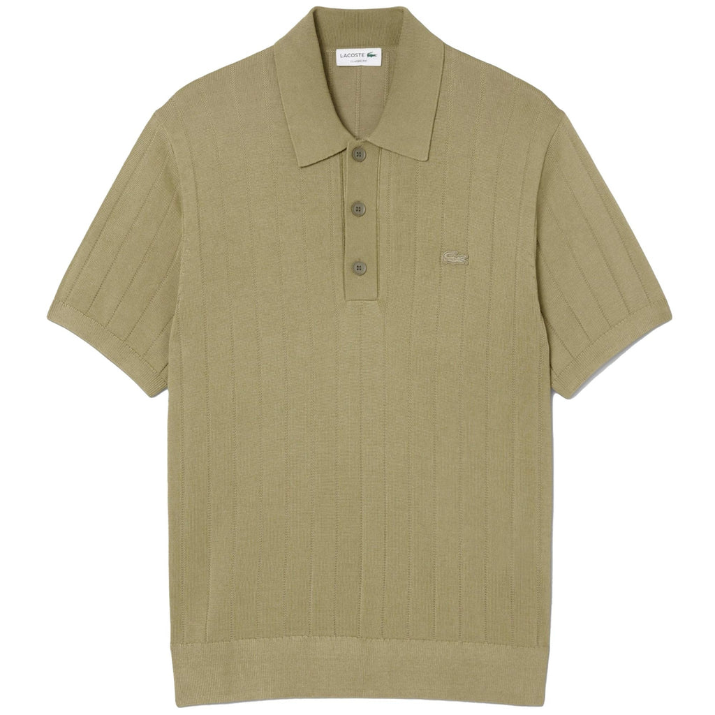 Fluid Ribbed Knit Polo Collar Sweater - Green