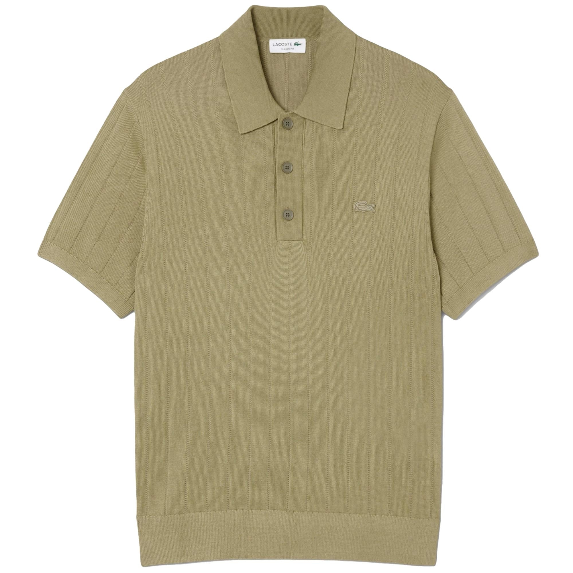 Fluid Ribbed Knit Polo Collar Sweater - Green