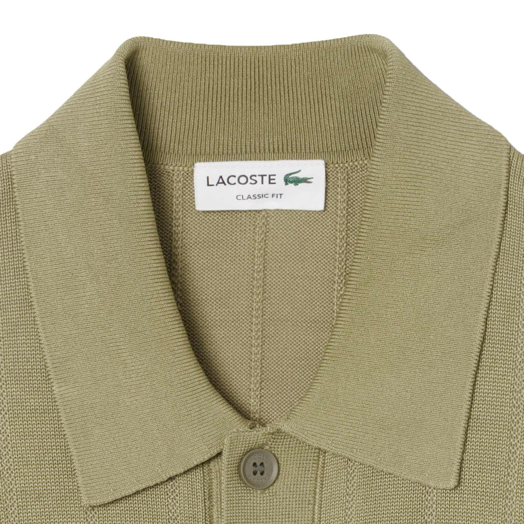 Fluid Ribbed Knit Polo Collar Sweater - Green