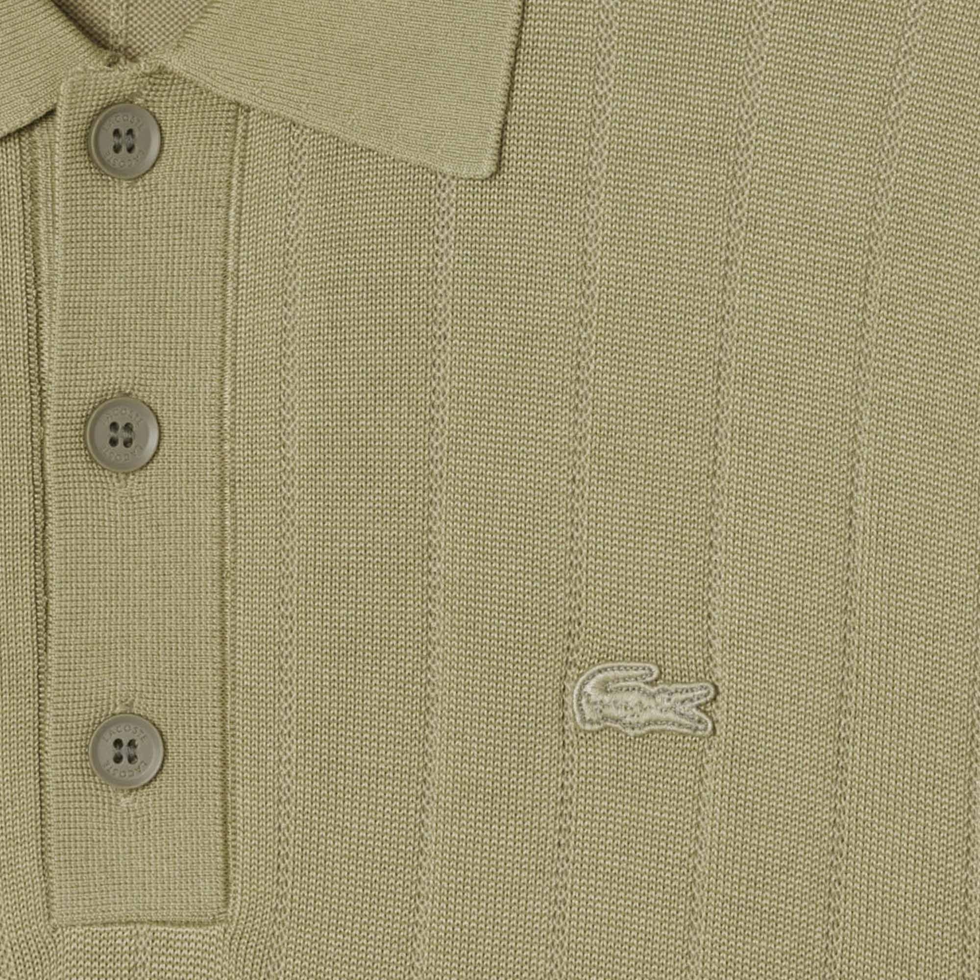 Fluid Ribbed Knit Polo Collar Sweater - Green