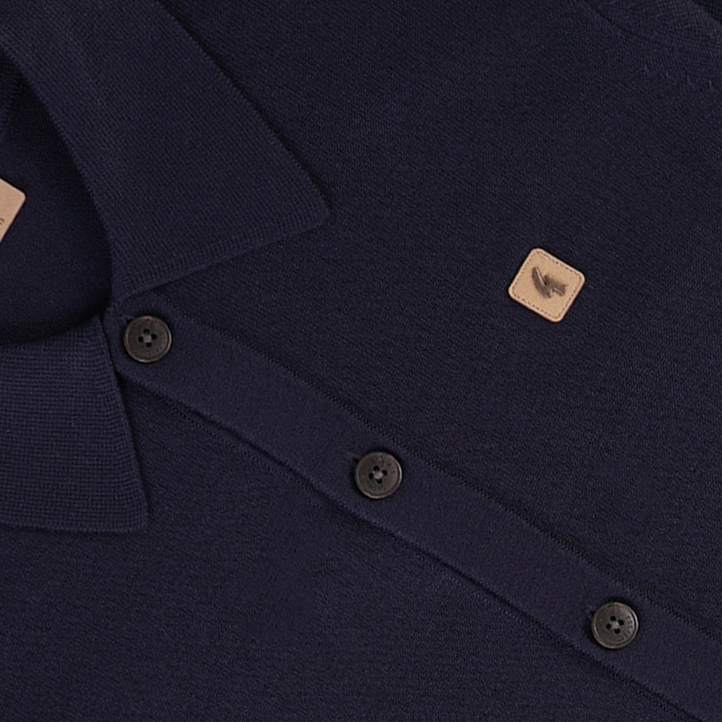 Azima Button Through Polo Shirt - Navy
