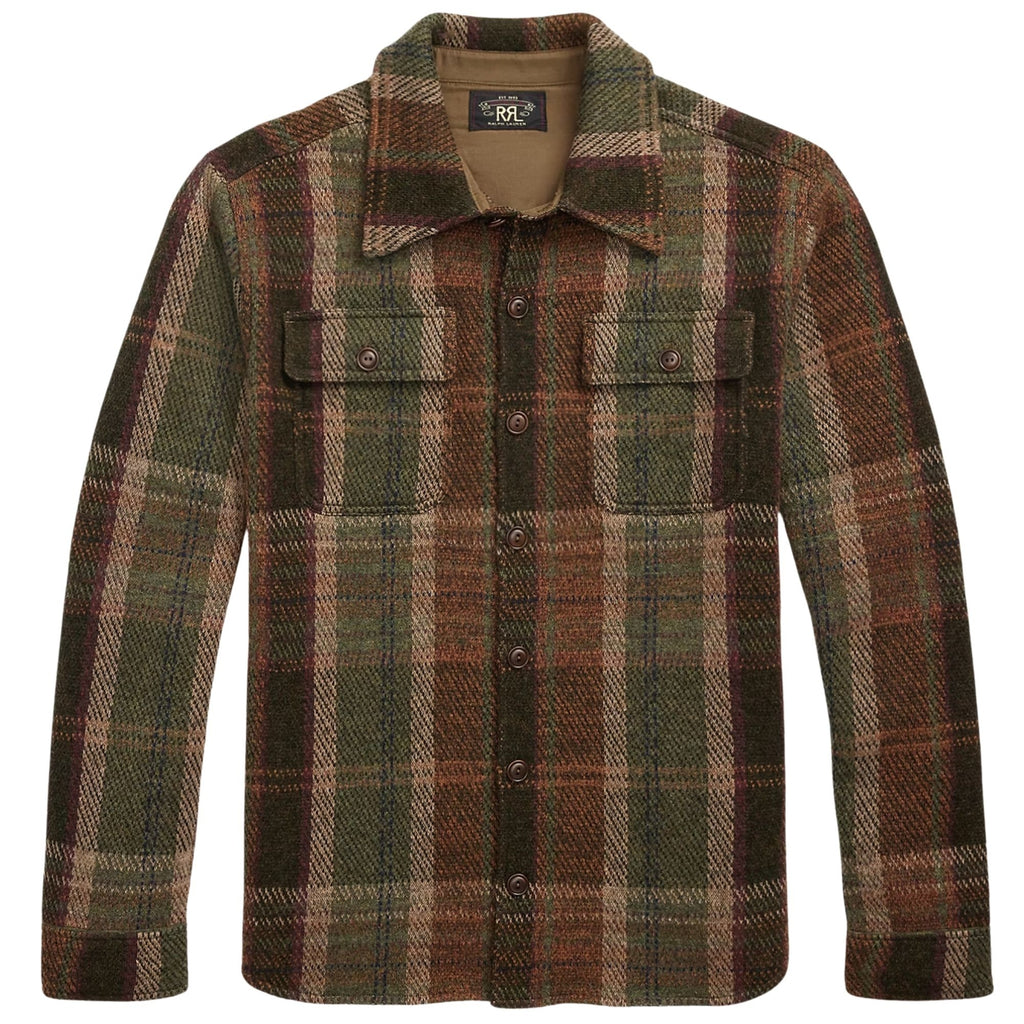 Plaid Wool-Cashmere Workshirt Jumper - Olive Multi
