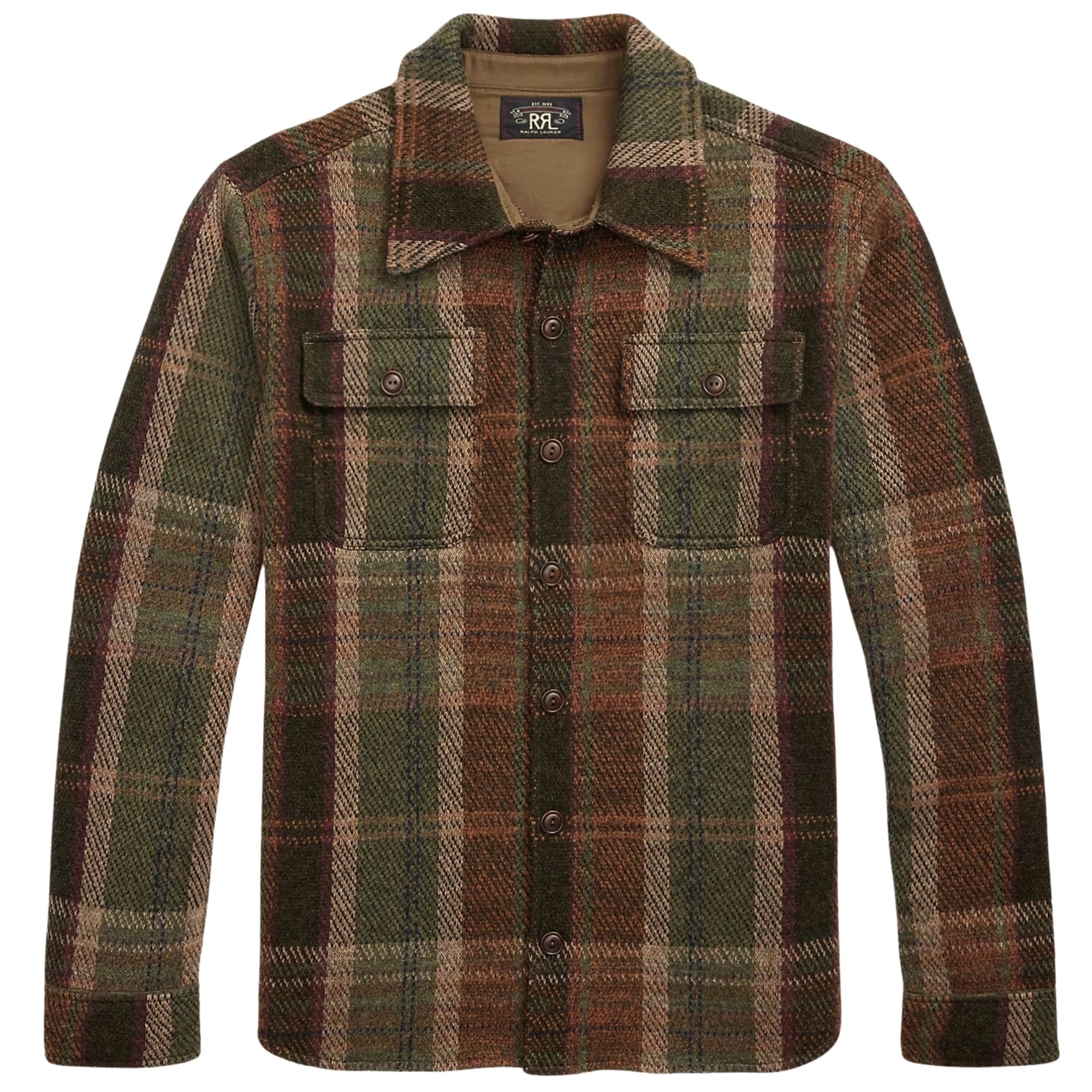 Plaid Wool-Cashmere Workshirt Jumper - Olive Multi