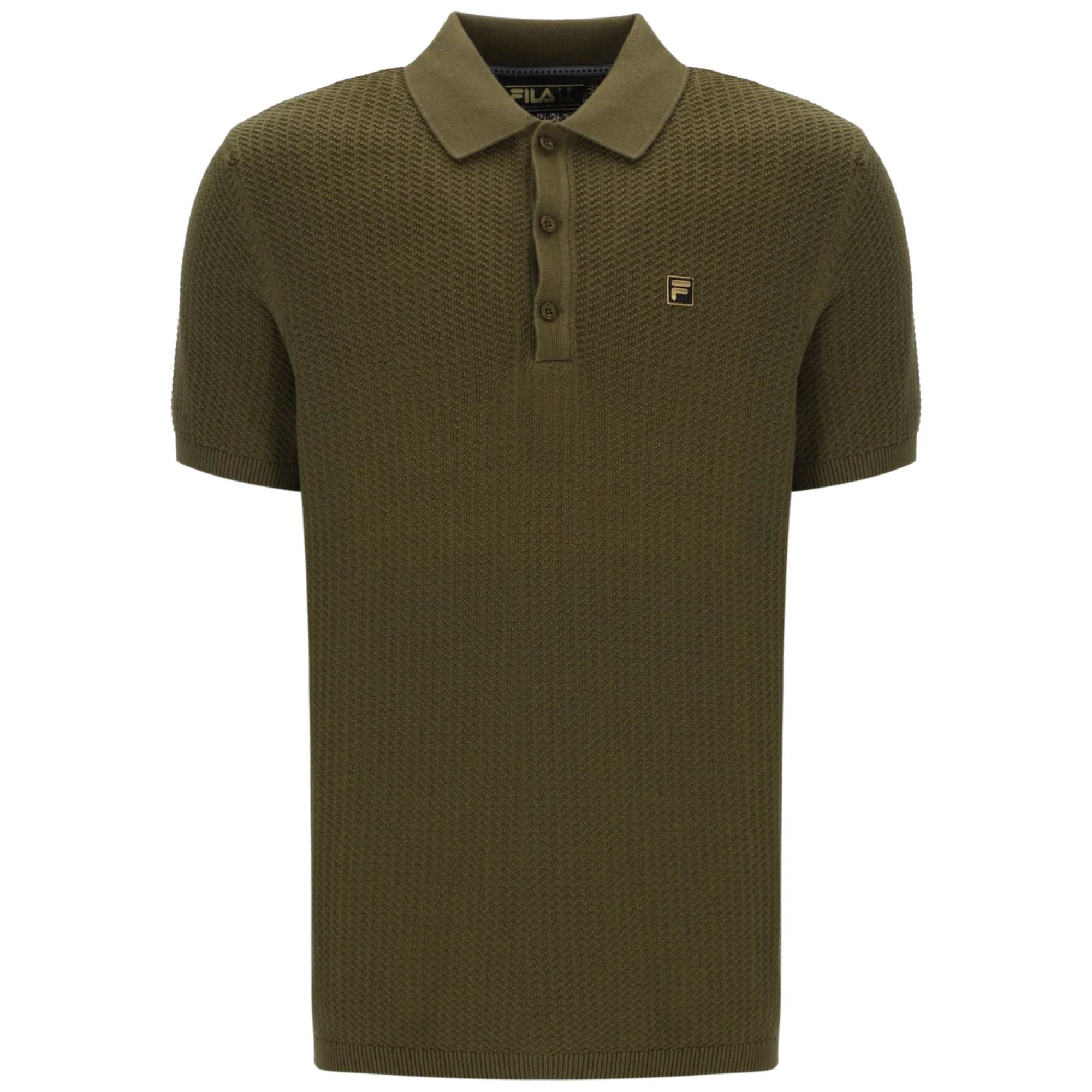 Fila Vintage Sander Textured Knit Polo Shirt - Dark Olive