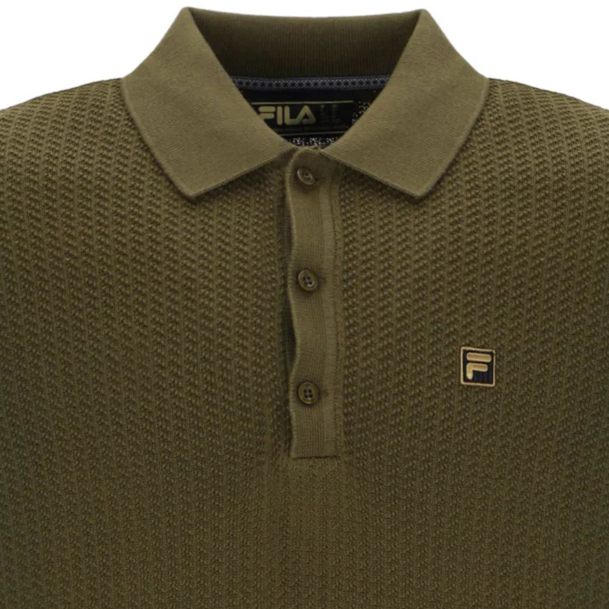 Fila Vintage Sander Textured Knit Polo Shirt - Dark Olive