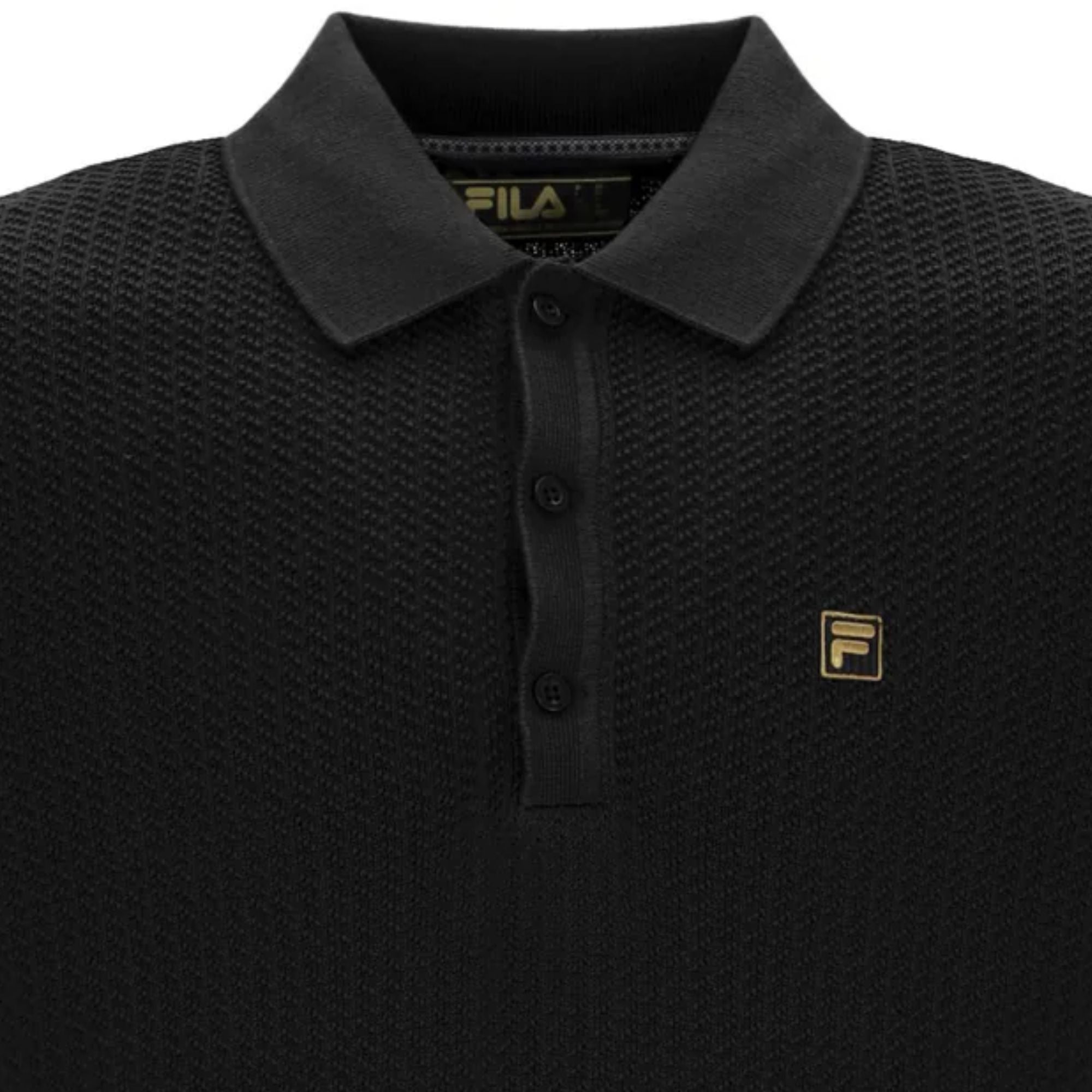 Fila Vintage Sander Textured Knit Polo Shirt - Black