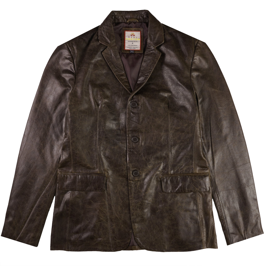 Leather Blazer Jacket - Timber Brown