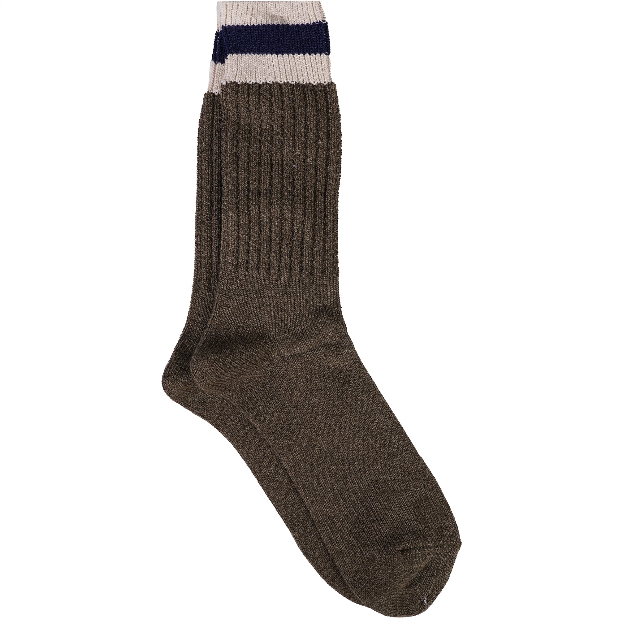 Tuck Cuff Striped Crew Socks - Moss