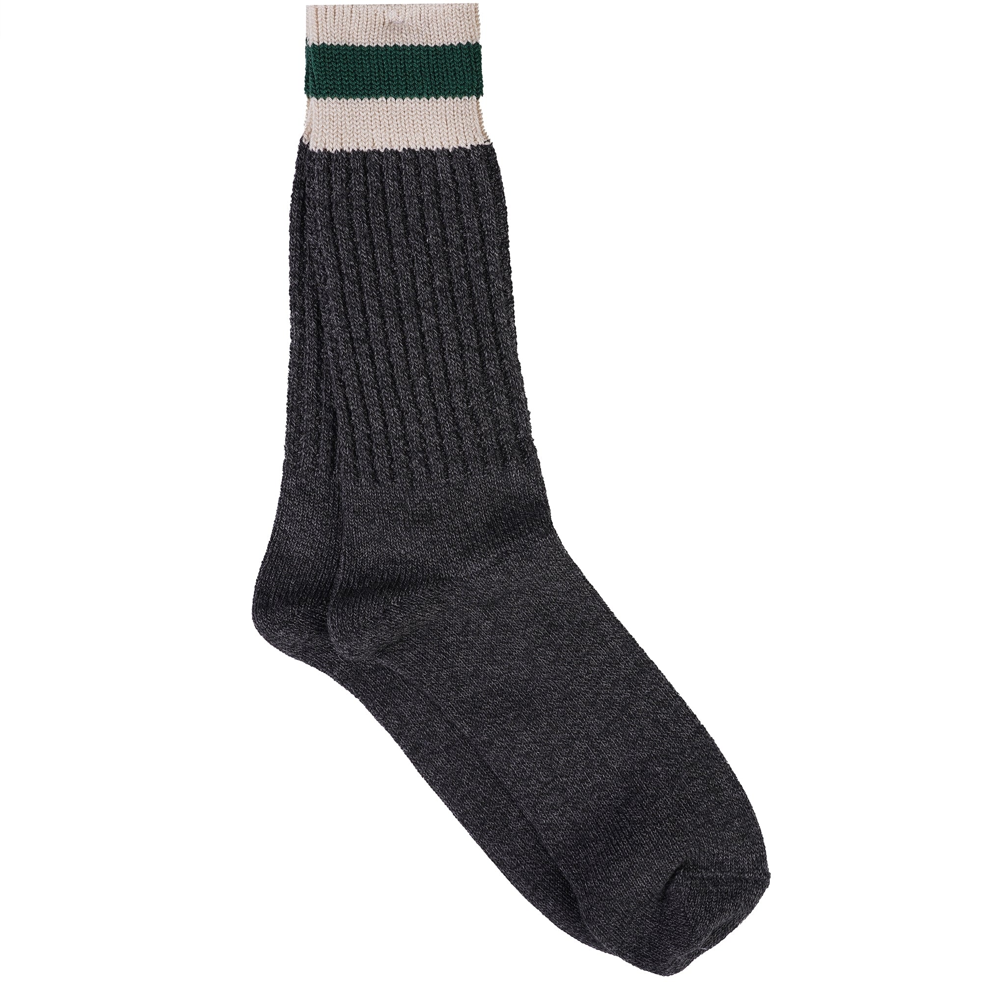 Tuck Cuff Striped Crew Socks - Charcoal