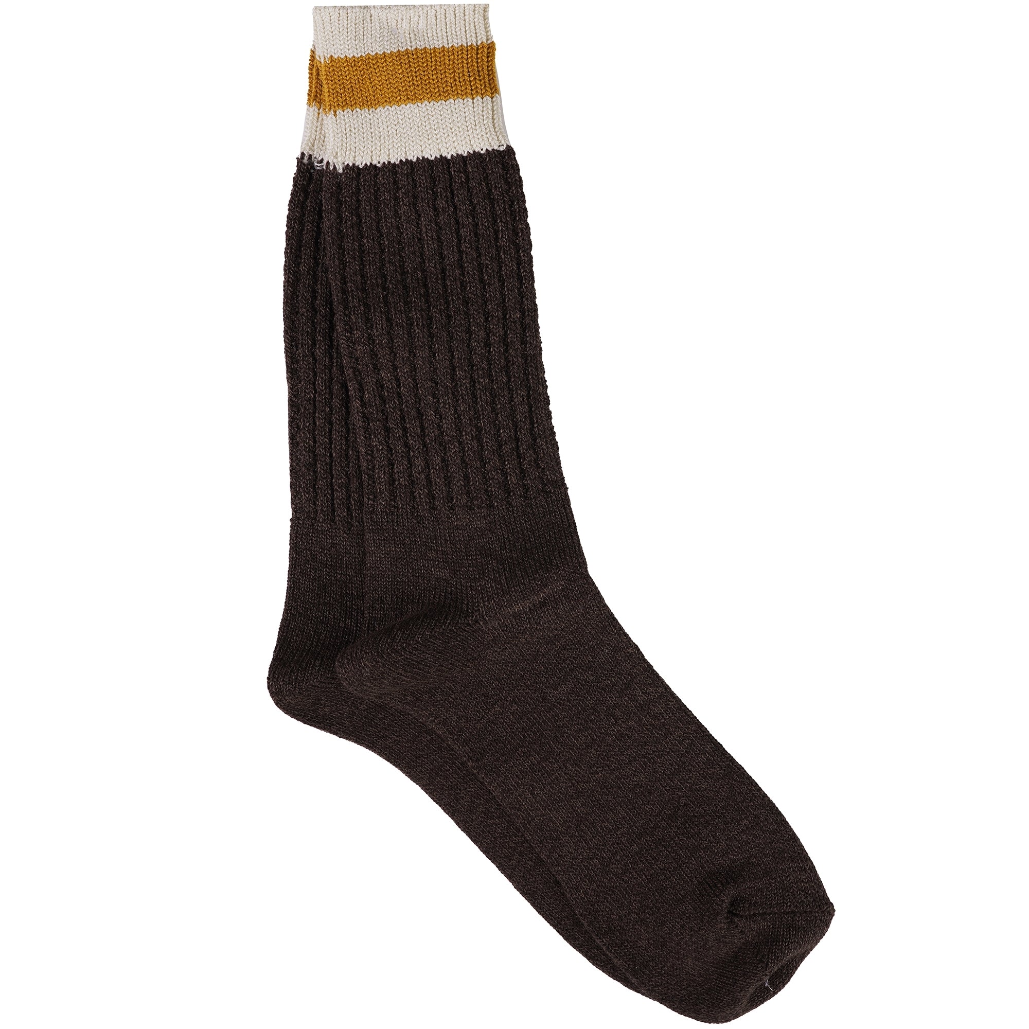 Tuck Cuff Striped Crew Socks - Dark Brown