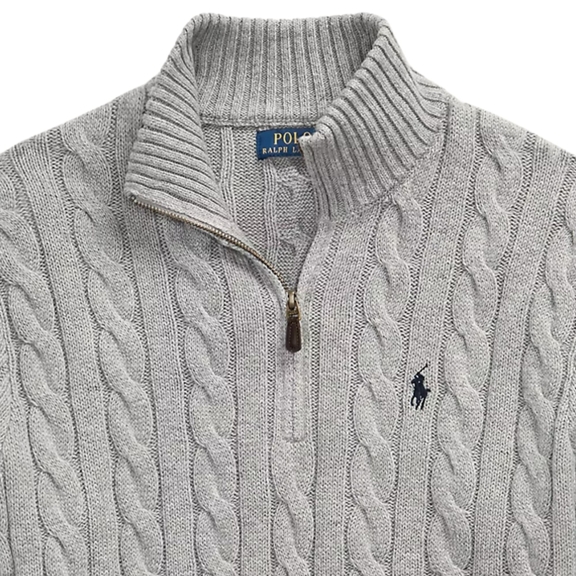 美品　POLO RALPH LAUREN Polo Ralph Lauren Cable-Knit Quarter-Zip Jumper - 841002-GRY