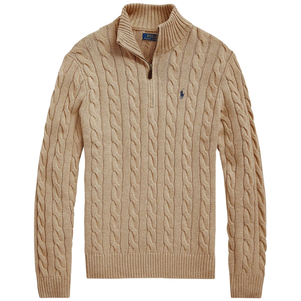 Cable-Knit Quarter-Zip Jumper - Brown
