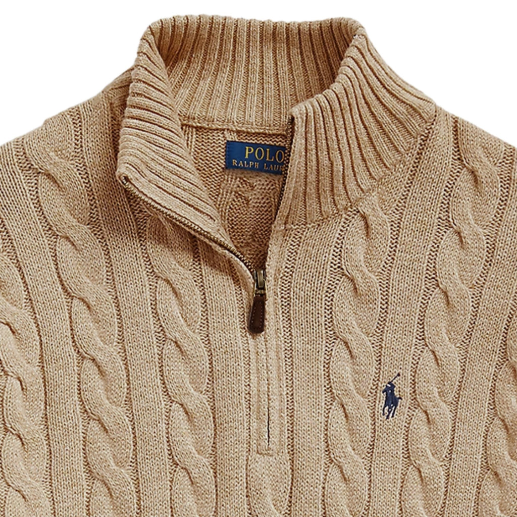 Cable-Knit Quarter-Zip Jumper - Brown