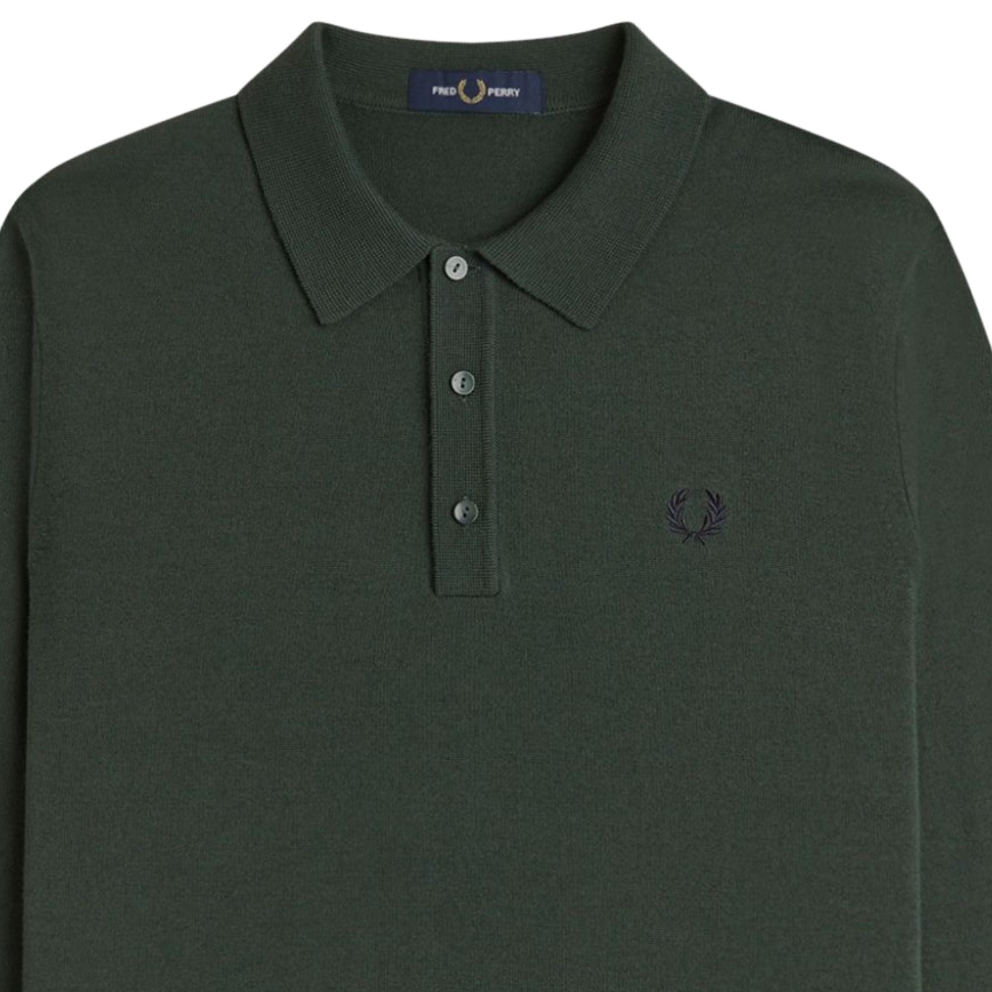 Fred Perry Classic Knitted Long Sleeve Shirt - Court Green