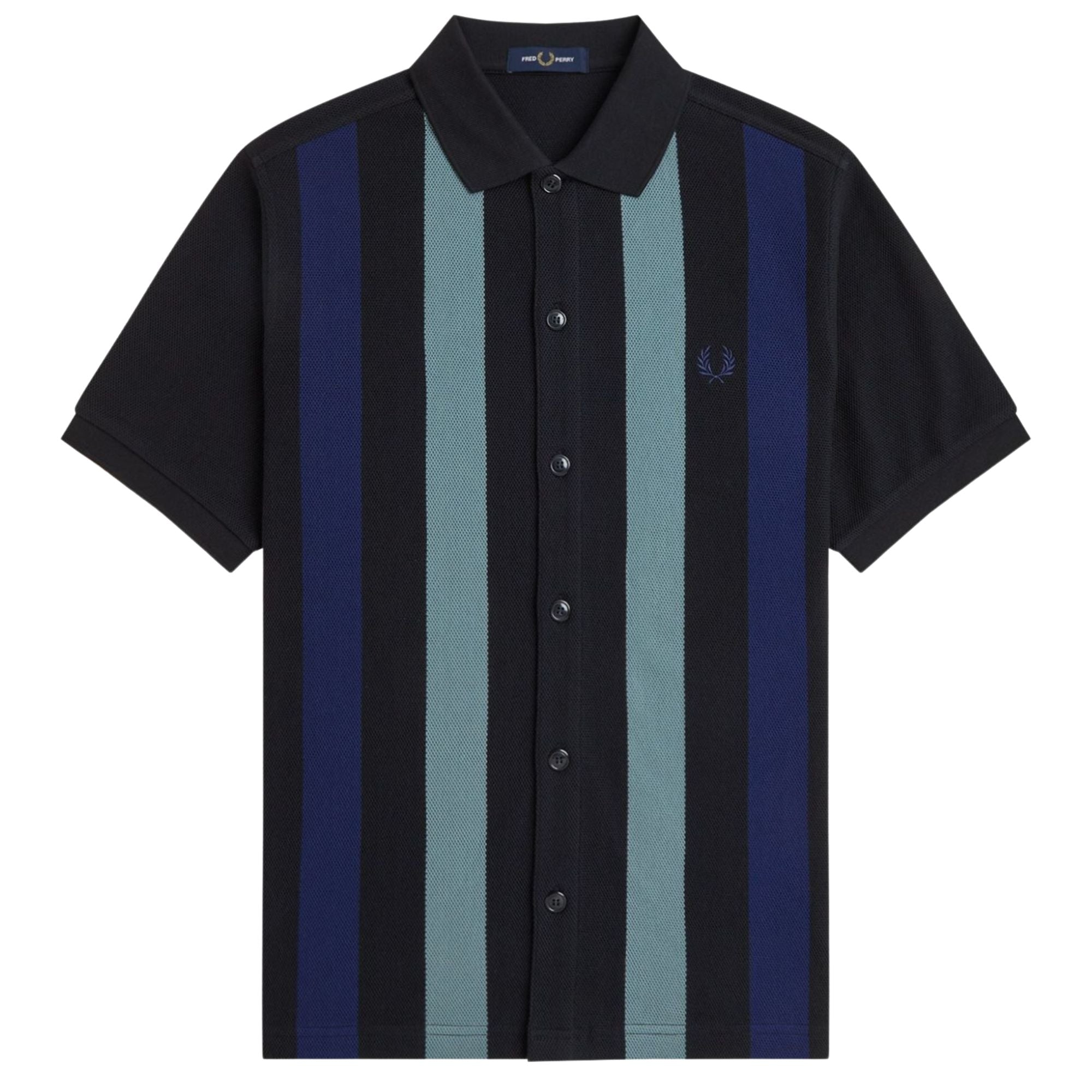 Panelled Button Through Polo Shirt - Black