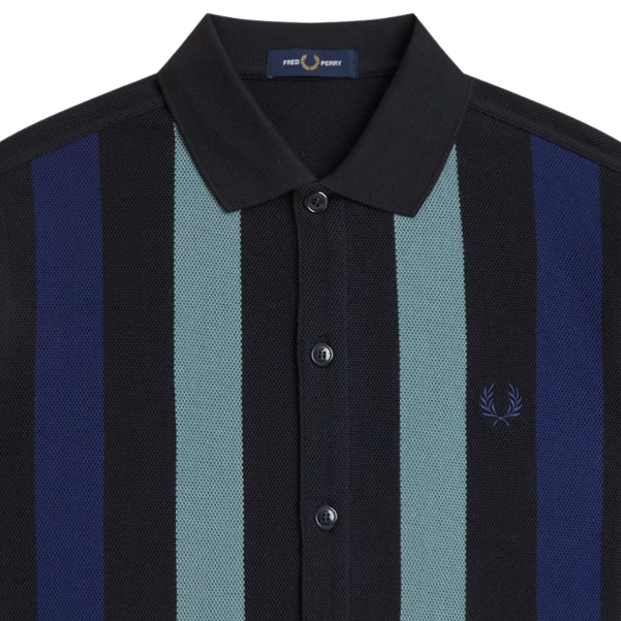 Panelled Button Through Polo Shirt - Black