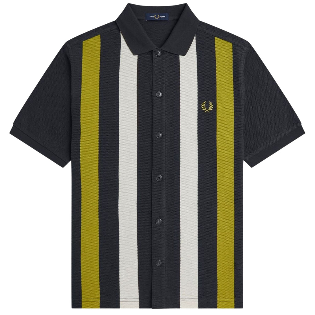Panelled Button Through Polo Shirt - Black