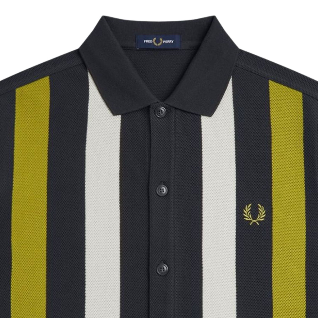 Panelled Button Through Polo Shirt - Black