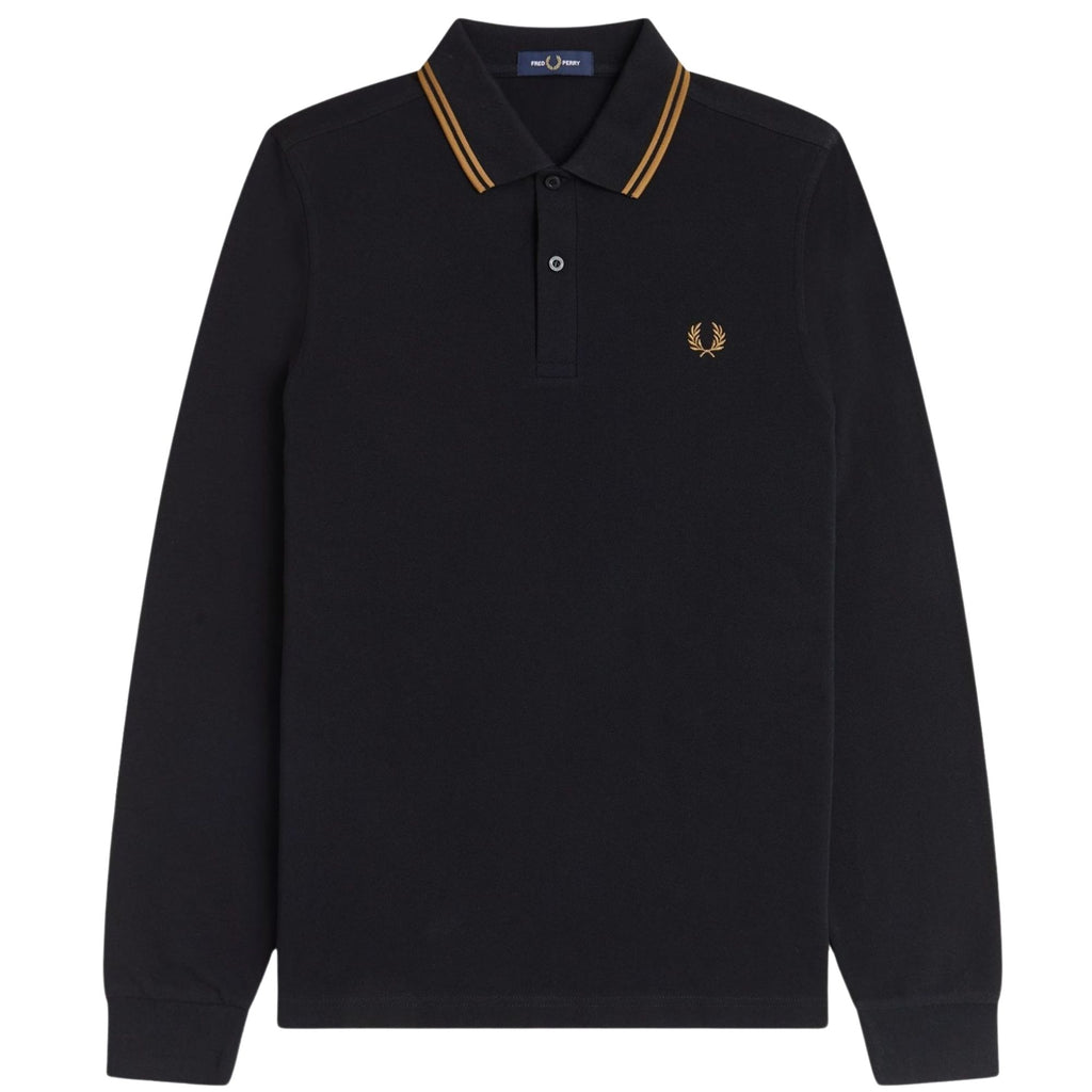 Long Sleeve Twin Tipped Polo Shirt - Black