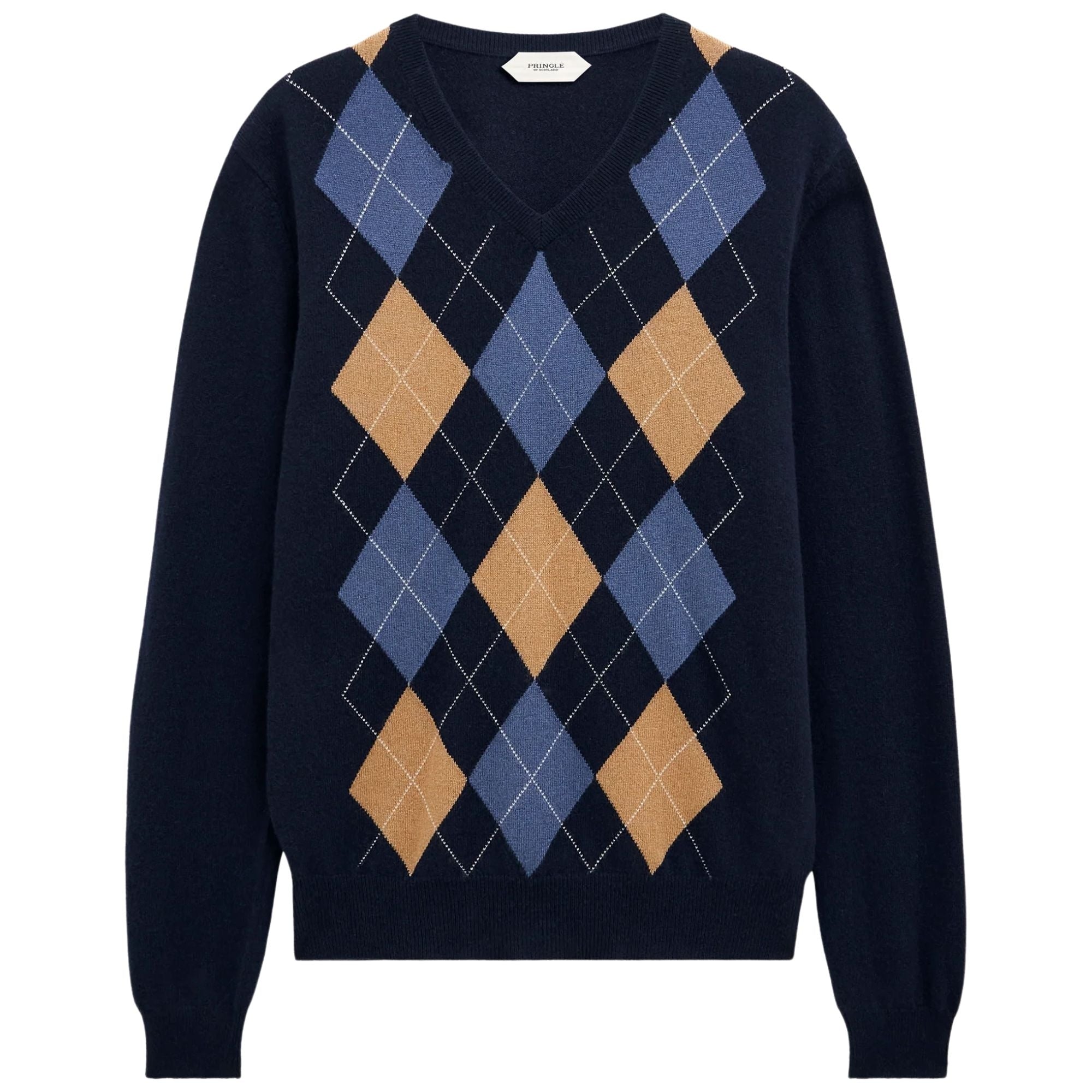 V-neck Cashmere Argyle Jumper - Navy