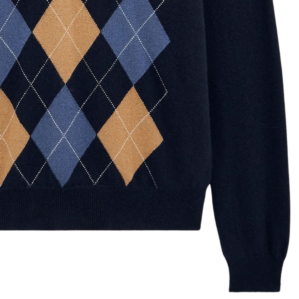 V-neck Cashmere Argyle Jumper - Navy