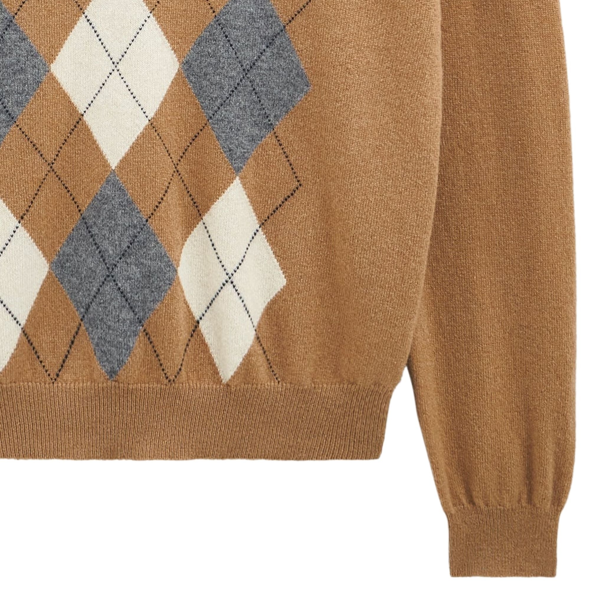 V-neck Cashmere Argyle Jumper - Camel