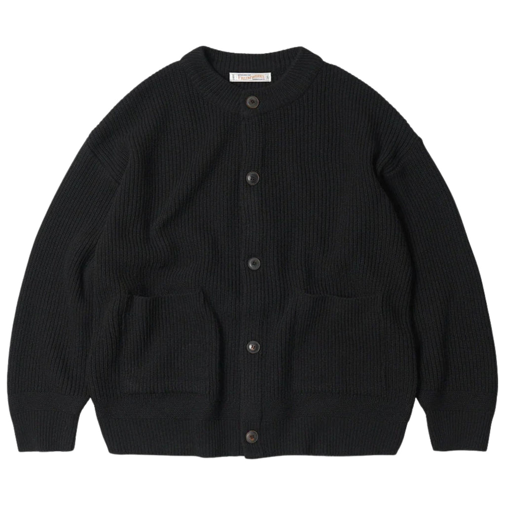 Heavy Wool Round Cardigan - Black