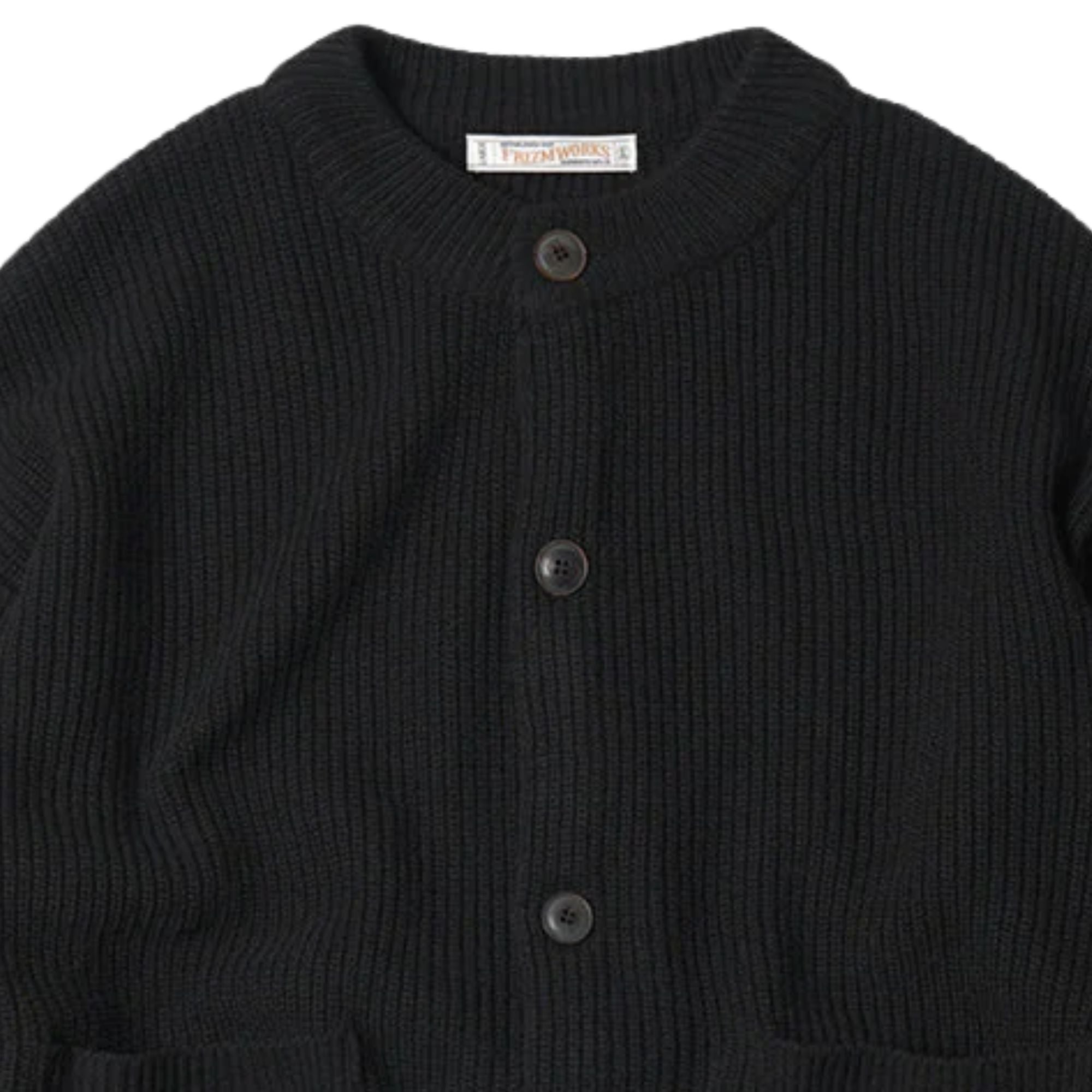 Heavy Wool Round Cardigan - Black