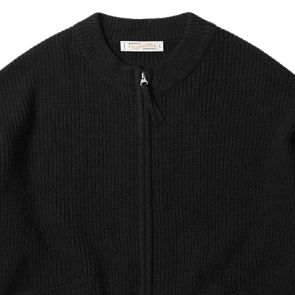 Wool Deck Zip Up Cardigan - Black