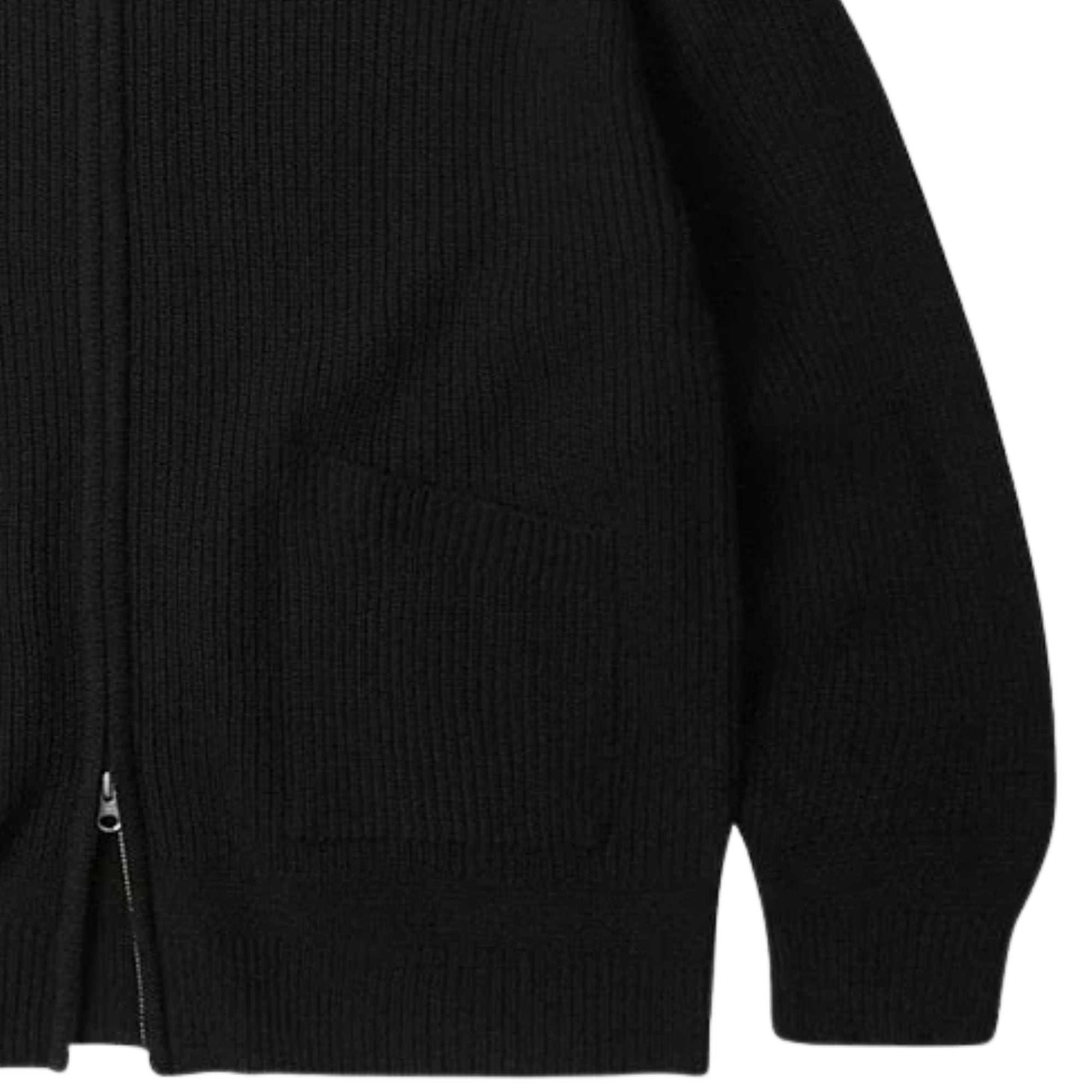 Wool Deck Zip Up Cardigan - Black