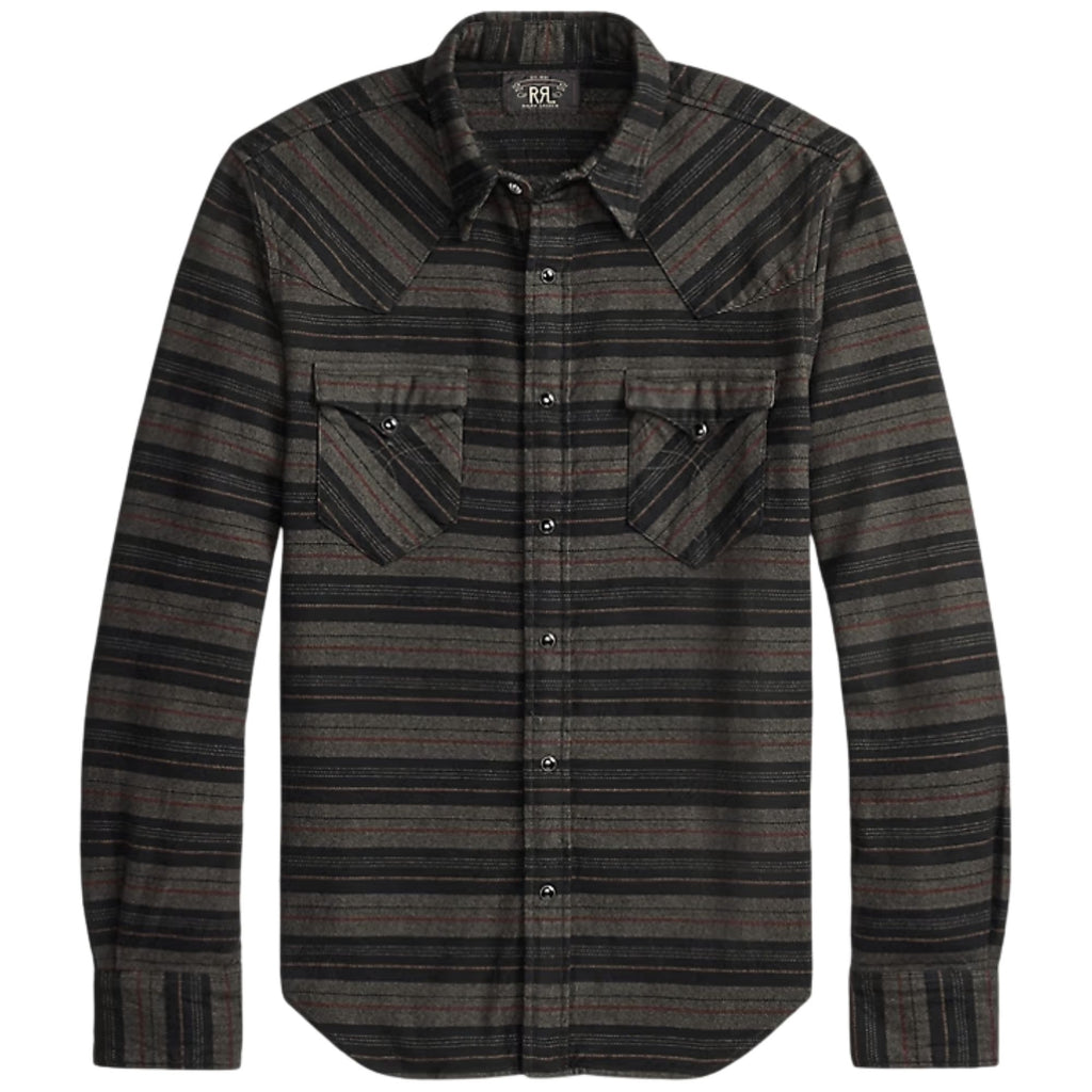 Slim Fit Plaid Twill Western Shirt - Navy