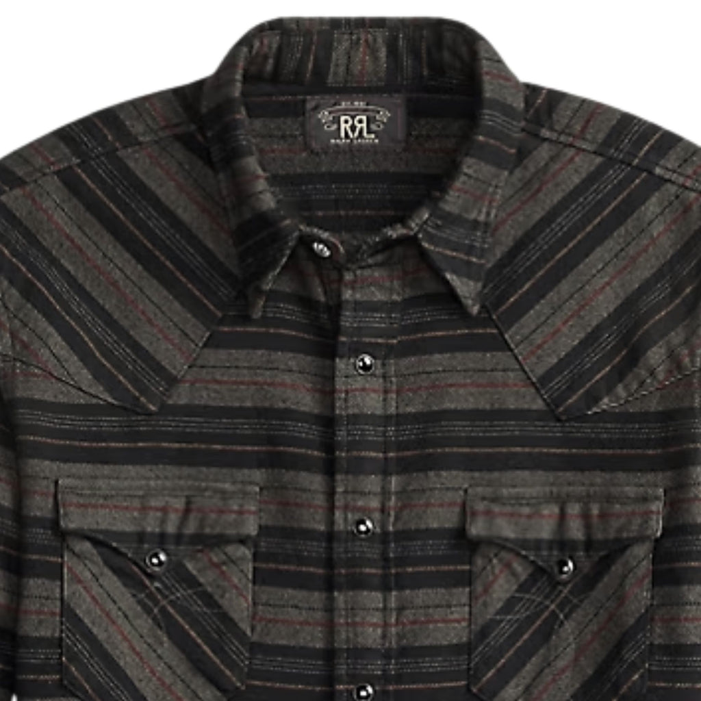 Slim Fit Plaid Twill Western Shirt - Navy