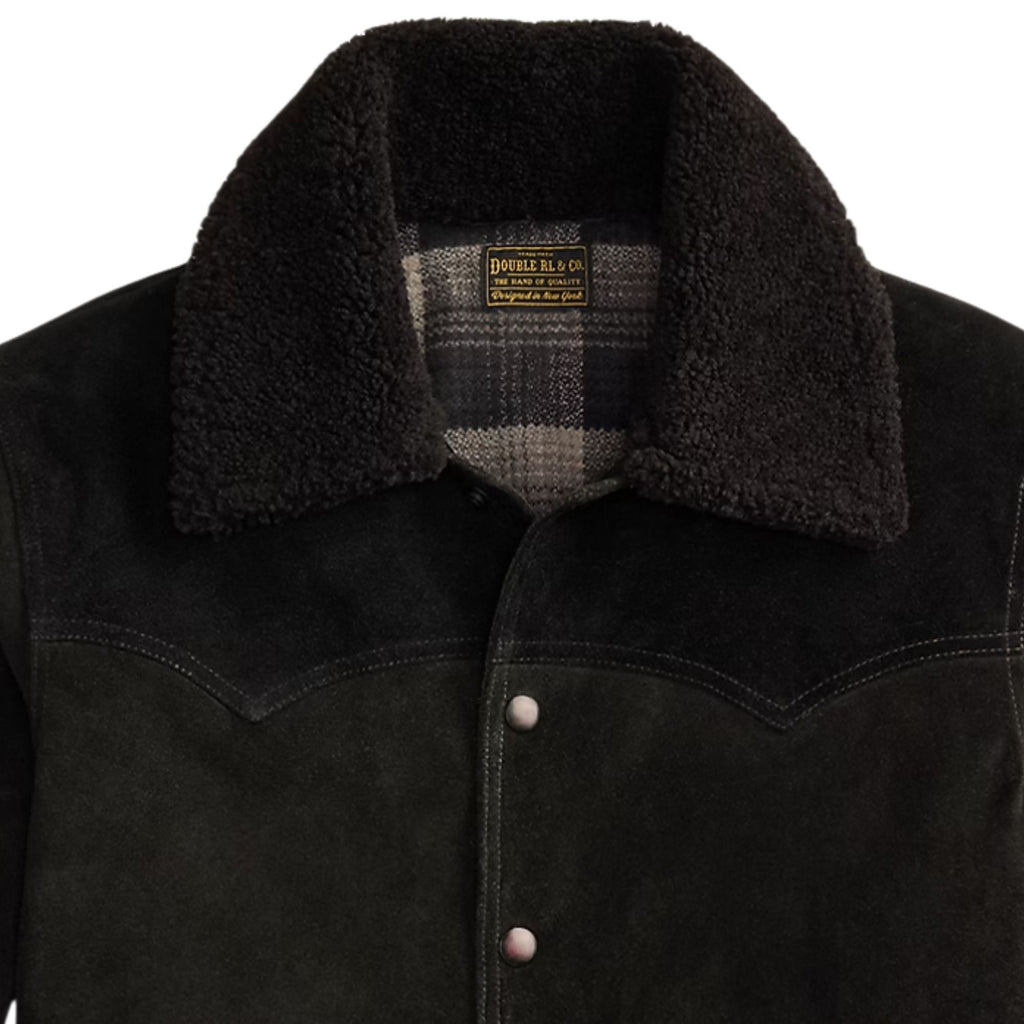 Shearling-Collar Suede Western Jacket - Black