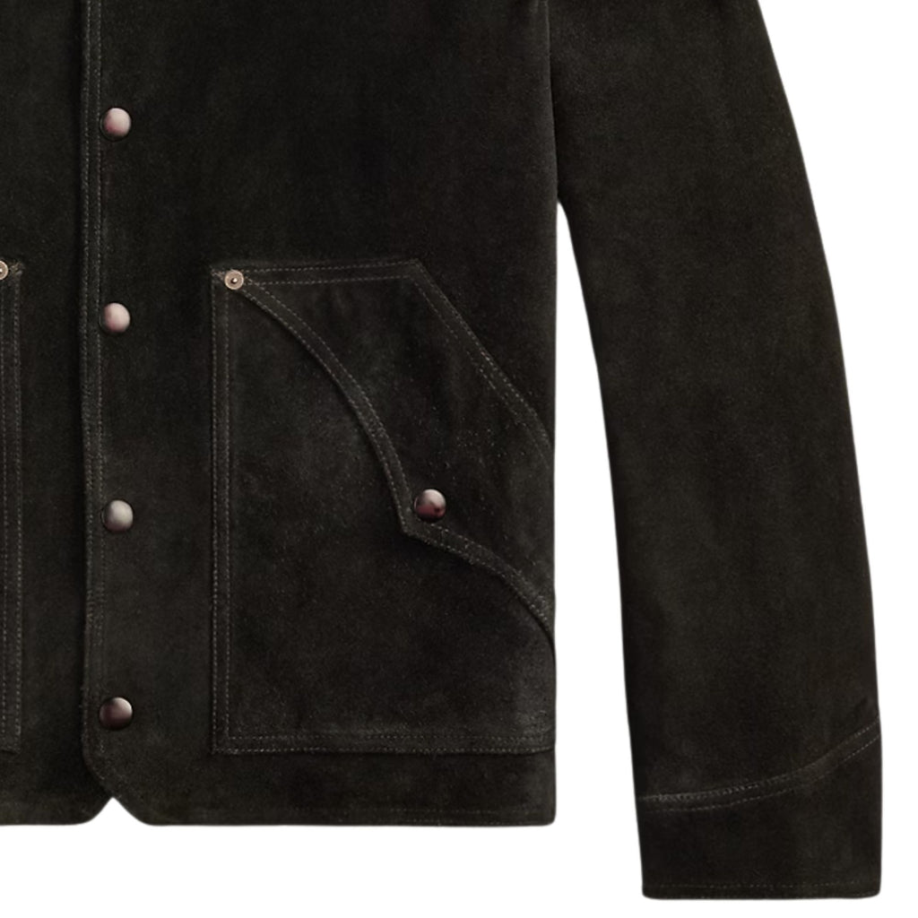 Shearling-Collar Suede Western Jacket - Black