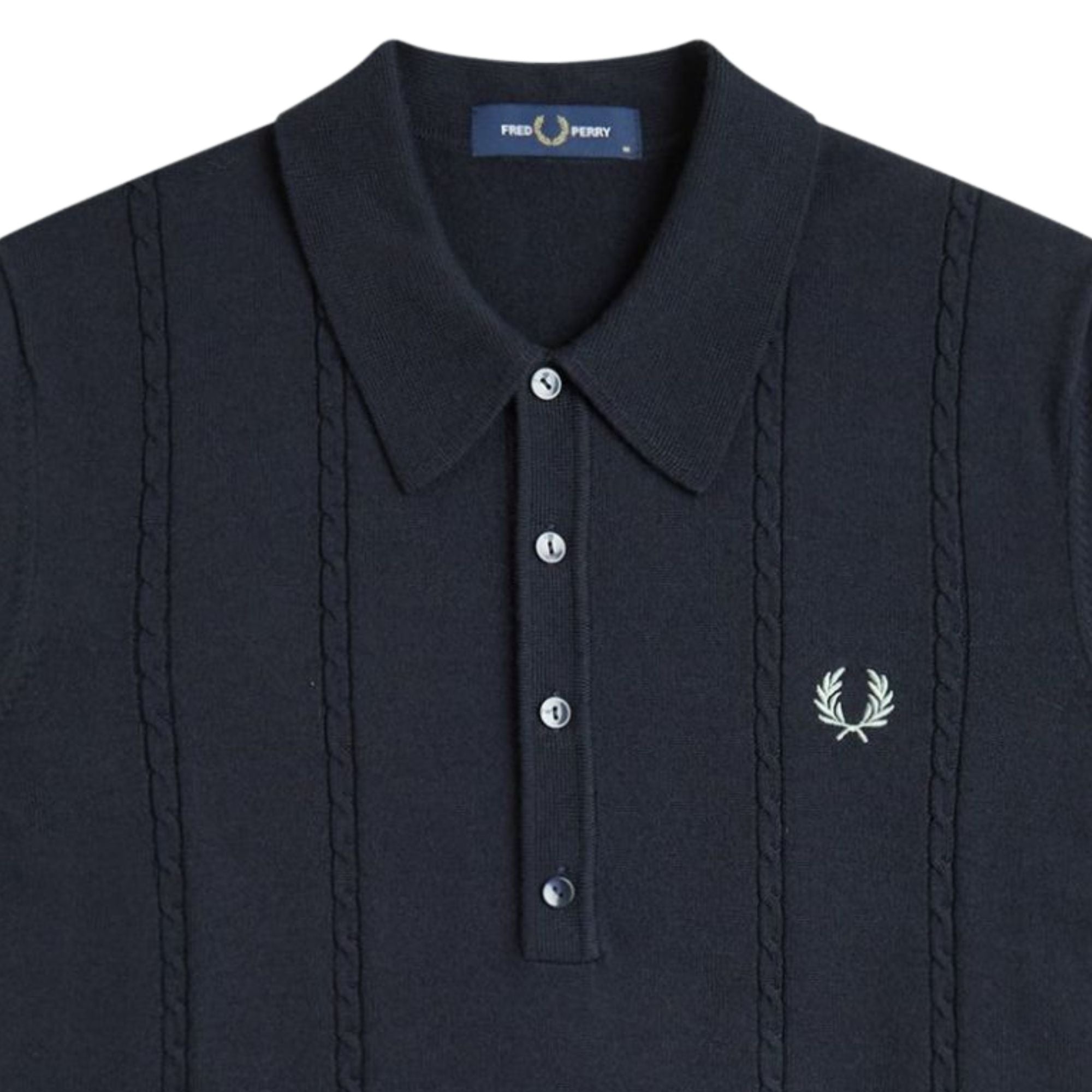 Fred Perry Cable Knitted Shirt - Navy – Stuarts London