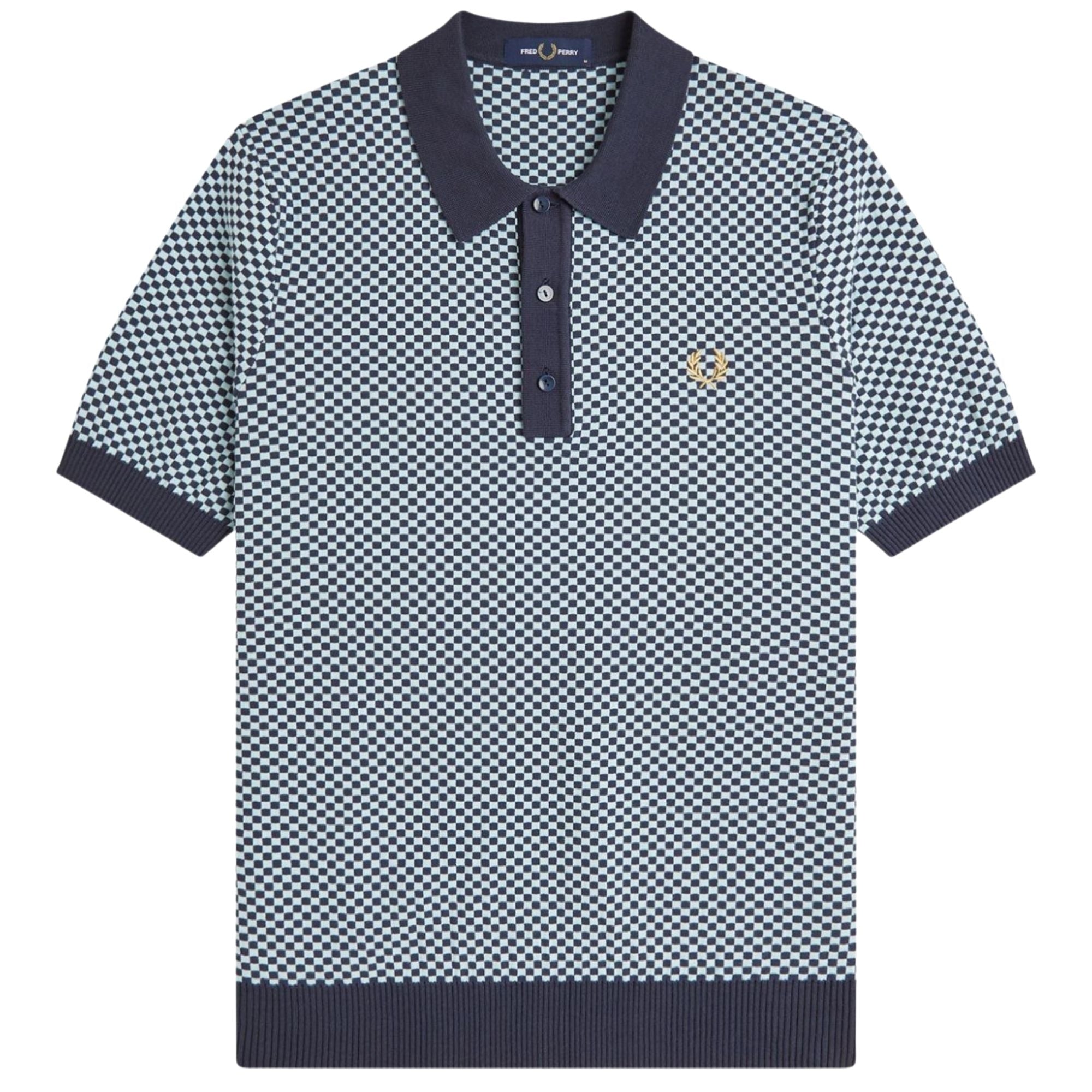 Fred Perry Chequerboard Knitted Shirt - Dark Airforce – Stuarts London