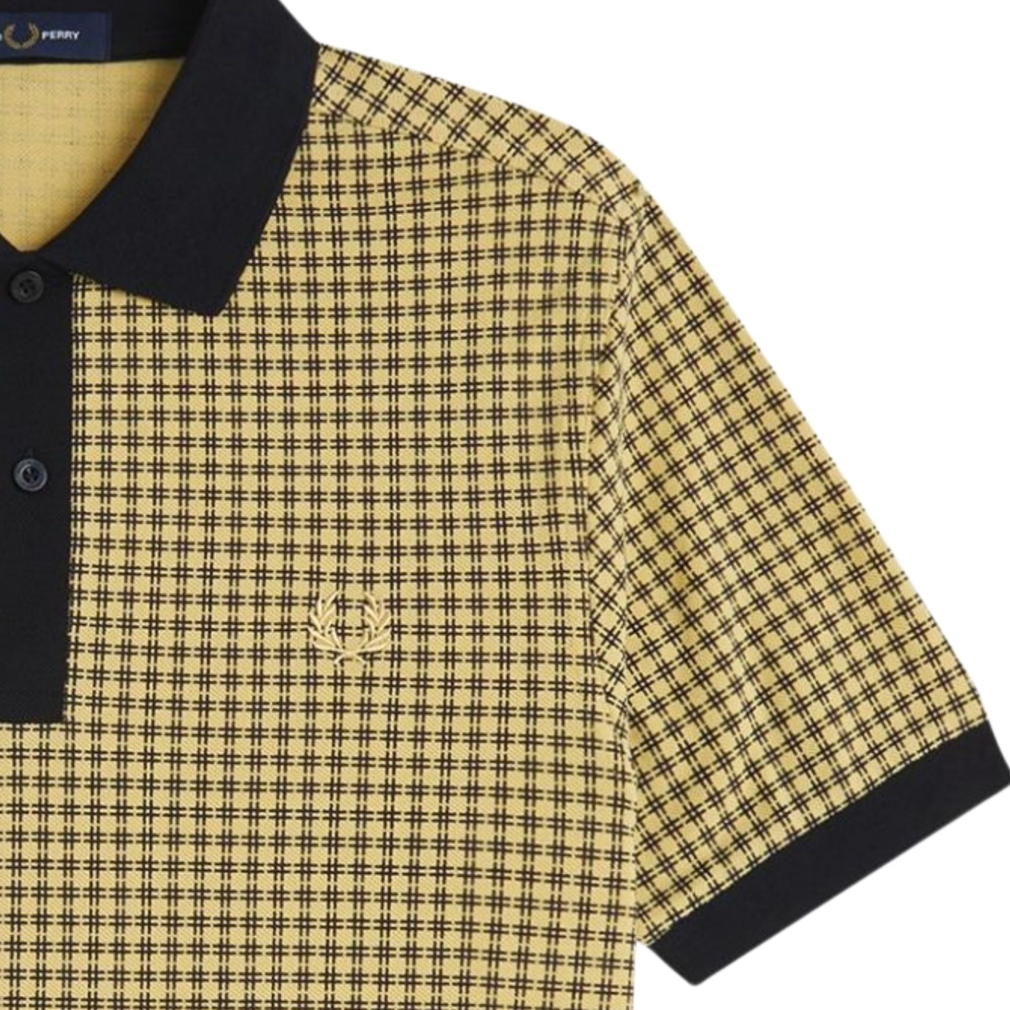 FRED PERRY ポロシャツ チェック柄 ブラック ゴールド　Ｌサイズ Fred Perry Cross Print Polo Shirt - Black – Stuarts London