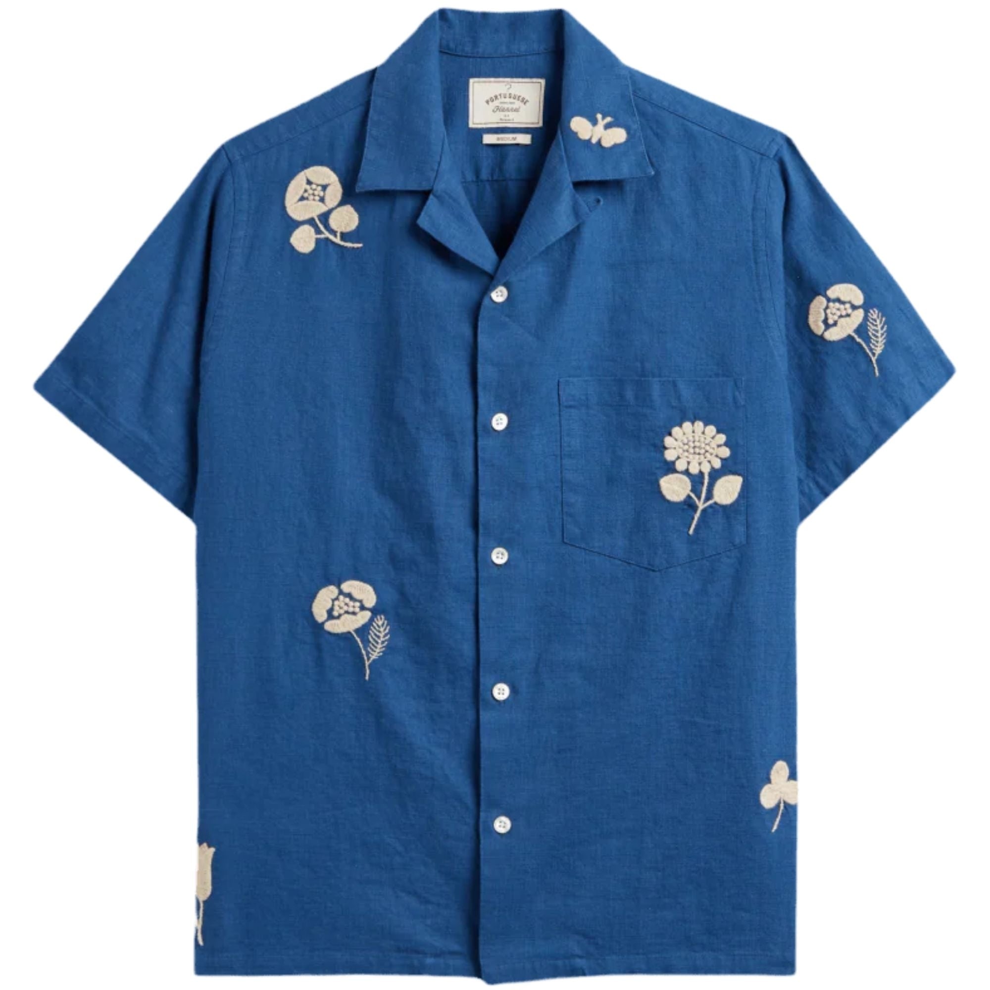 Embroidery Nature Ramie Shirt - Light Blue
