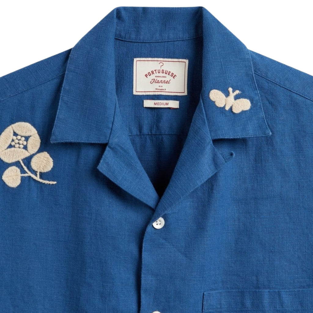 Embroidery Nature Ramie Shirt - Light Blue