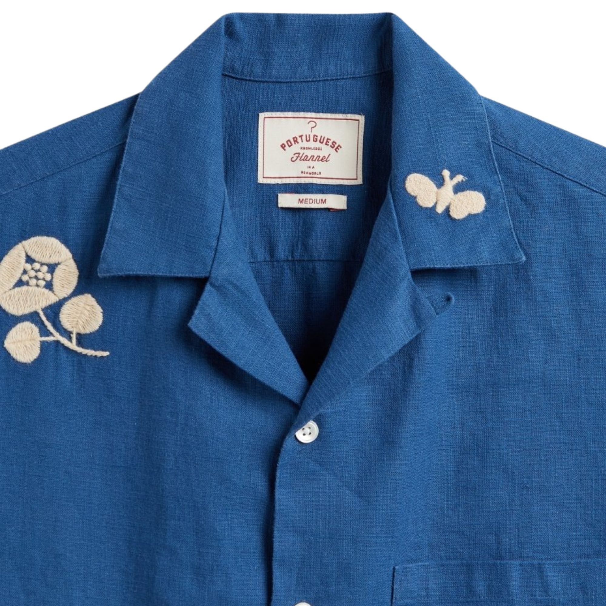 Embroidery Nature Ramie Shirt - Light Blue