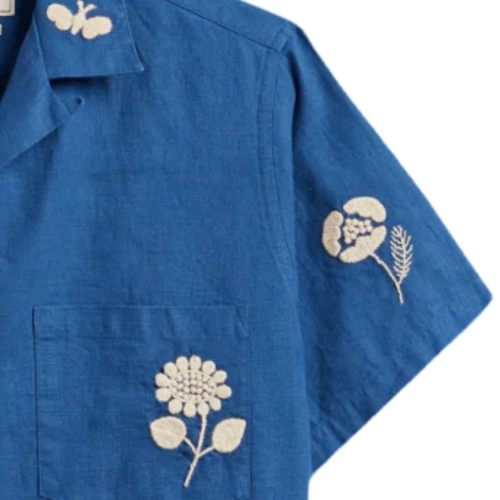 Embroidery Nature Ramie Shirt - Light Blue