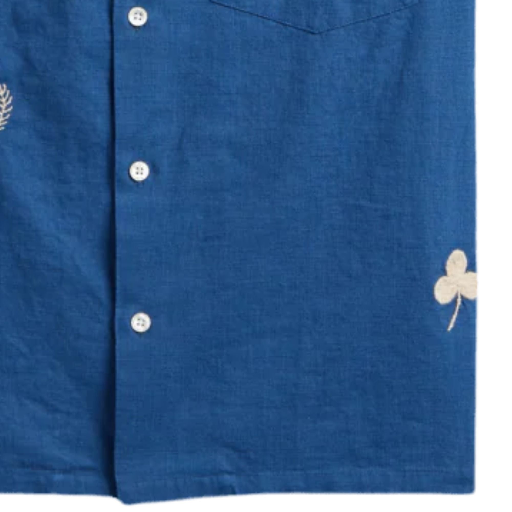 Embroidery Nature Ramie Shirt - Light Blue