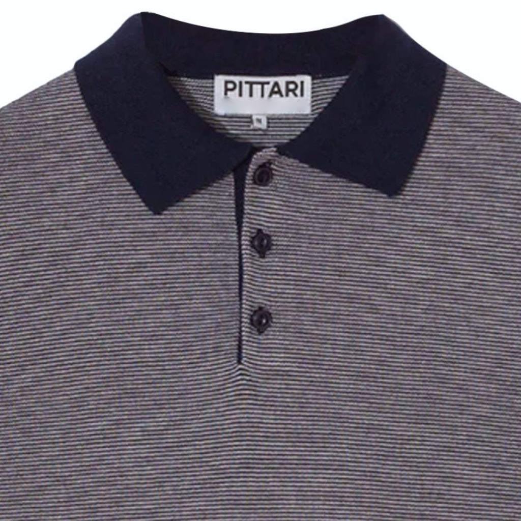 Microstripe Short Sleeve Polo - Navy/Ecru