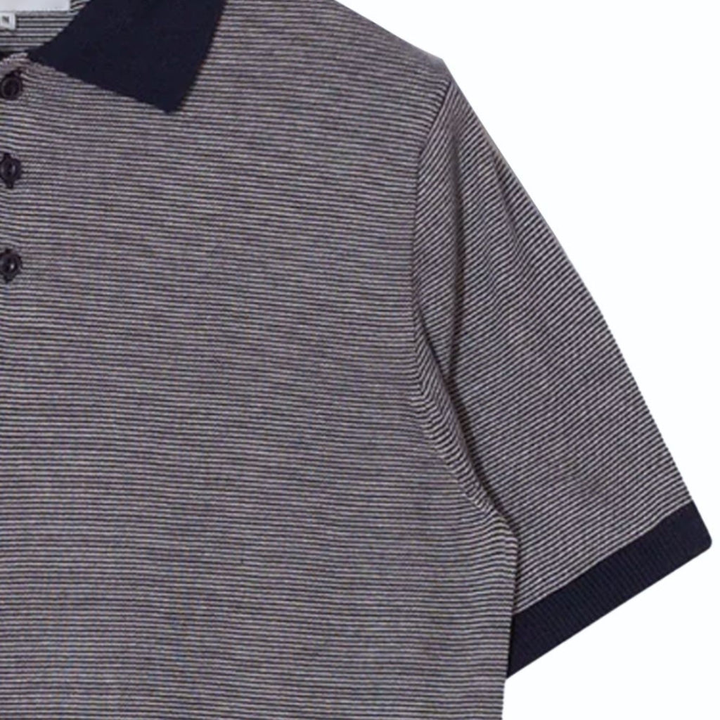 Microstripe Short Sleeve Polo - Navy/Ecru