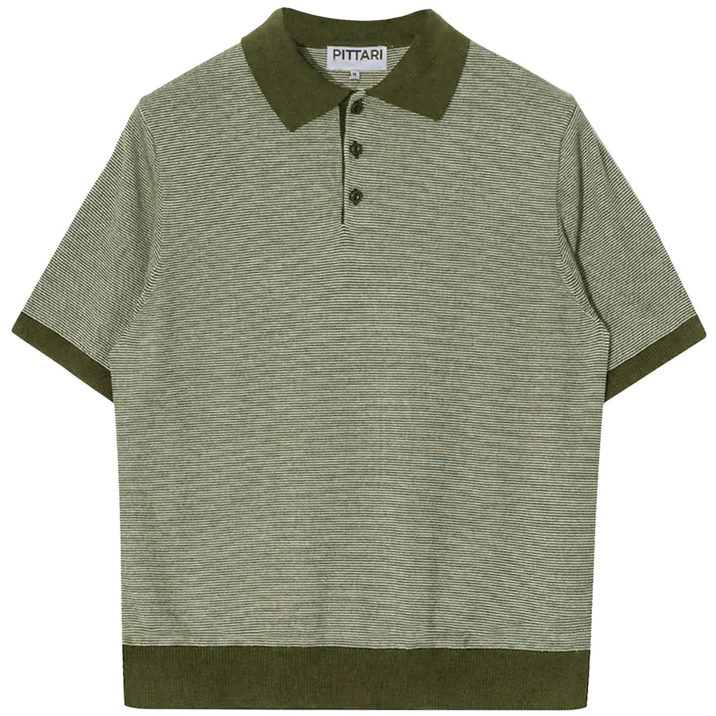 Microstripe Short Sleeve Polo - Olive/Ecru